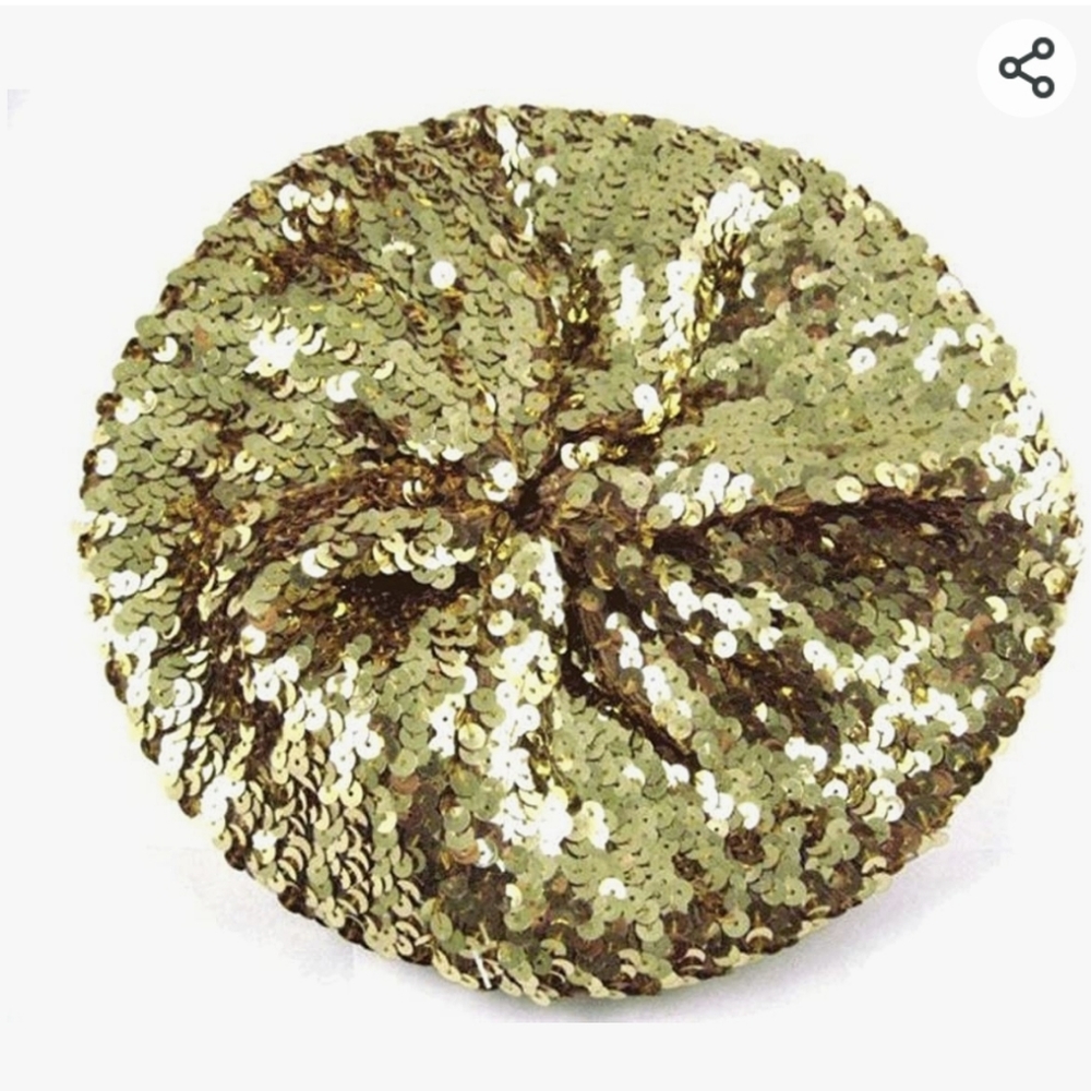 Gold sequin tam beret elastic stretchy fit OSFM NWOT sparkle shimmer party - Picture 2 of 5
